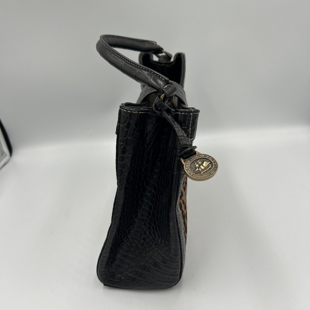Vtg BRAHMIN Cheetah Print Calf Hair Black Italian Leather Croc Purse Bag 90's - Picture 3 of 14